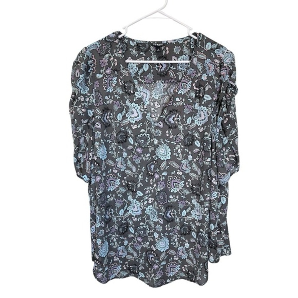 Torrid 3 Grey Floral Harper Blouse‎ V-Neck Short Sleeve Paisley Boho Whimsigoth